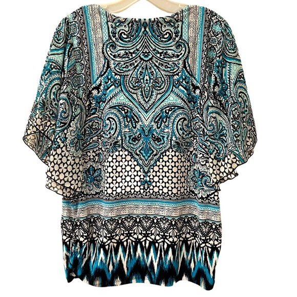 Women’s JM Collection Teal and Black Patterned Knit Top - Size M - NWOT - Picture 2 of 5
